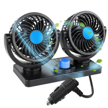 Car Cooling Air Fan,12V/24V Electric Dual Head Cooling Air Circulator 360 Degree Rotatable Auto Fan