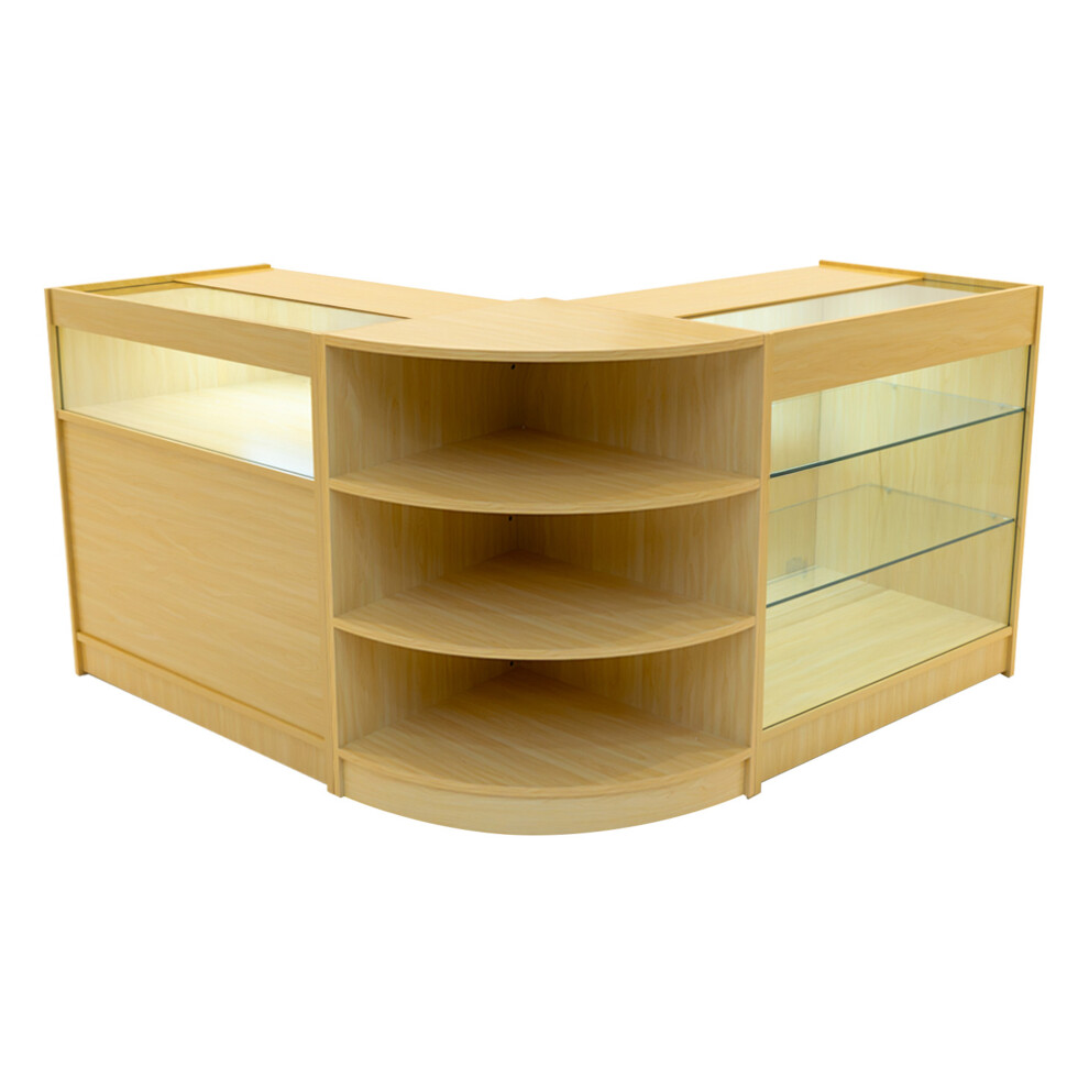 Monstershop (2 X 900Mm W Counters & 1 X 600Mm W Corner Unit - Maple) Shop Counter Set Demeter Led Lockable Light Size 2