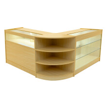 (2 x 1200mm W Counters & 1 x 600mm W Corner Unit - Maple) Shop Counter Set Demeter LED Light Lockable