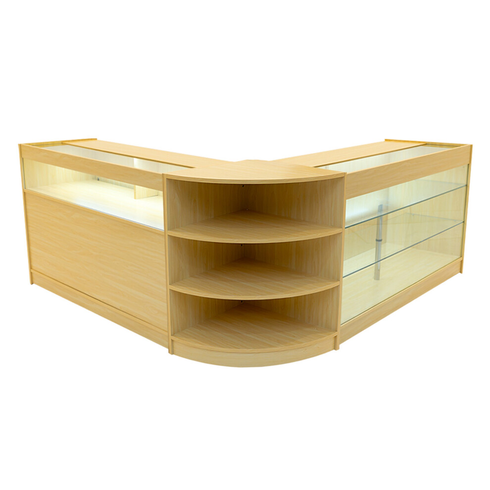 Monstershop (2 X 1500Mm W Counters & 1 X 600Mm W Corner Unit - Maple) Shop Counter Set Demeter Led Lockable Light Size 2
