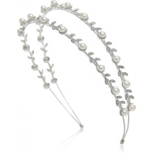 Pearl Hairbands Crown Tiara Rhinestone Leaf Party Evening Headband Wedding Headwear for Women (Silve