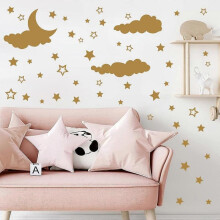 Gold Stars Moon Clouds Room Decorative Wall Stickers Living Room Bedroom Background Decorative Wall