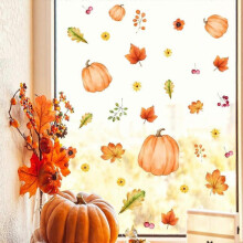 2 sets of pumpkin maple leaf electrostatic glass stickers window wall stickers double-sided visual g
