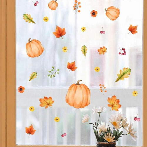2 sets of pumpkin maple leaf electrostatic glass stickers window wall stickers double-sided visual g 2