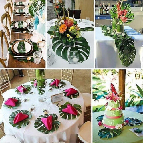 60 Pack Artificial Leaves in 6 Different Types Enthur, Imitation Tropical Plant Leaves for Table Dec 2