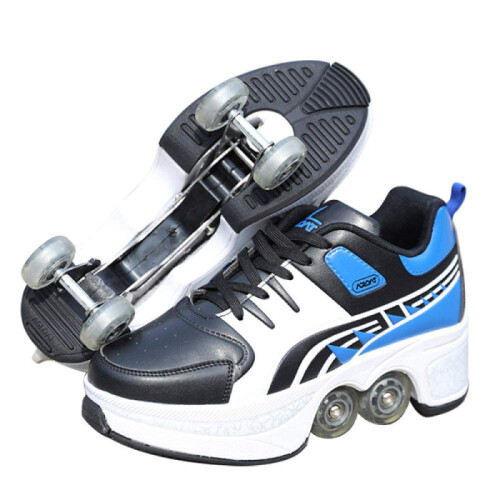2in1 Multifunctional Deformation Roller Skates Adjustable Quad Blue