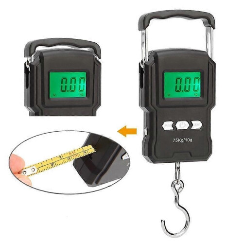 Portable Electronic Scale, 165lb/75kg LCD Backlit Digital Fish Scale, Hook Hanging Scale with Measur