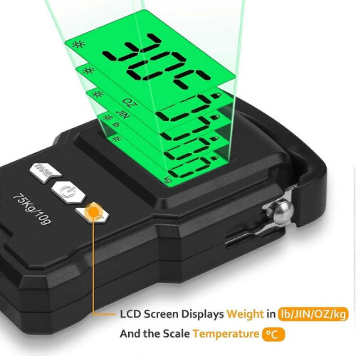 Portable Electronic Scale, 165lb/75kg LCD Backlit Digital Fish Scale, Hook Hanging Scale with Measur 1
