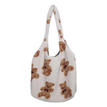 Women's Cute Bear Plush Shoulder Bag Large Tote Faux Fur Shopping Date Bag Reversible Available