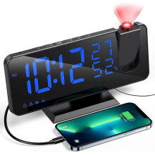 Projector Alarm Clock with Radio, Digital Clock, Alarm Clock with USB Port, 3 Adjustable Brightness