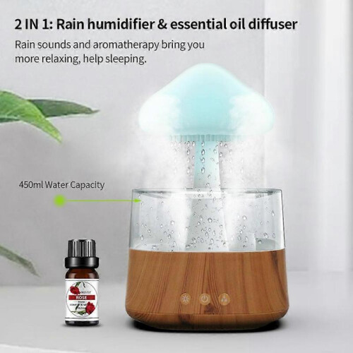 Cloud Raindrop Humidifier Colorful Mushroom Rainforest Aroma Diffuser White with Remote Control 2
