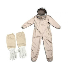 One-piece Bee Suit Natural Beekeeping Clothing with Fence Veil +Gloves (XL)