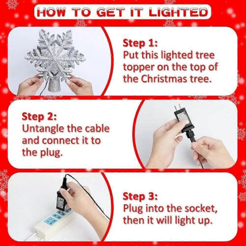Christmas Tree Topper Lighted Snowflake Tree Topper with Magic Rotating Snowflake Projector, 3D Glit 2
