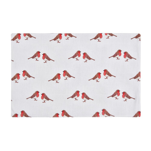 Durable Robin Printed Cotton Placemats - Set of 4 - Red