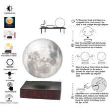 Levitating Moon Lamp Floating and Rotating Freely in the Air with Luxury Faux Wood Base and 3D Print