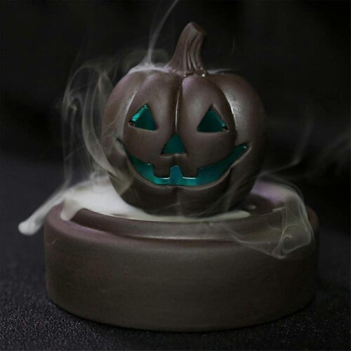 Handmade Ceramic Backflow Incense Holder with LED Lights and Acrylic Windproof Lid, for Home Decor, 2