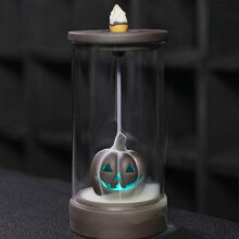 Handmade Ceramic Backflow Incense Holder with LED Lights and Acrylic Windproof Lid, for Home Decor,