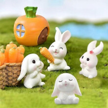 Easter Table Decorations, 7pcs Easter Bunny with Carrot Resin Miniature Animal Figurine Decoration,