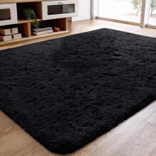 (Black, 240 x 300 cm (7 ft 8 in x 9 ft 6 in)) Fluffy Rugs Large Shaggy Rug Living Room Bedroom Anti-Slip Soft Carpet Floor Mat Christmas New Year