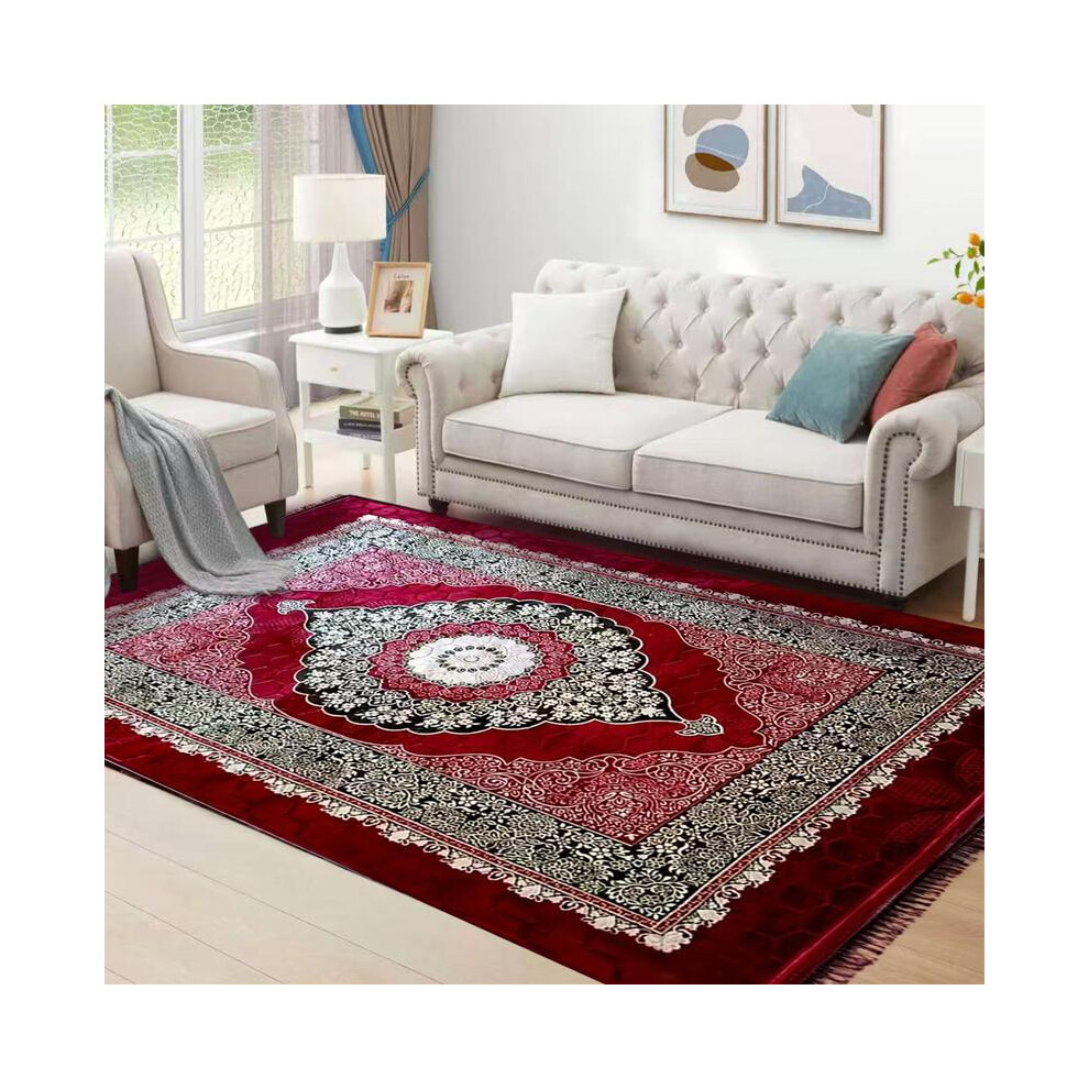 (Burgundy, 300cmx200cm) Large Flat Weave Rug for Living Room & Bedroom - Cozy Elegant Soft Touch Traditional Style Printed Carpet with Nonslip Base Du-image-OPC-PJBPDFJ-NEW