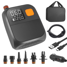 Rechargeable 25 PSI Electric SUP Pump | Wireless, 100 L/min, Auto Shutoff, LCD Display, 6 Nozzles, Type-C, Power Bank, Paddle Boards, Tents