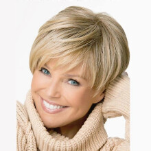 Fashion women's wig gradual mixed color short hair with oblique bangs and partial straight hair