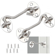 2 Piece Cabin Hook,Door Latch Hook,Silver Stainless Steel Door Hook Lock,With Mounting Screws,For Wi