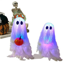 (B) Ghost Decor Spooky Cute Halloween Decor 2 Pieces Lighted Decorations Gothic Festive Sculpture For Party Store Window Outdoor