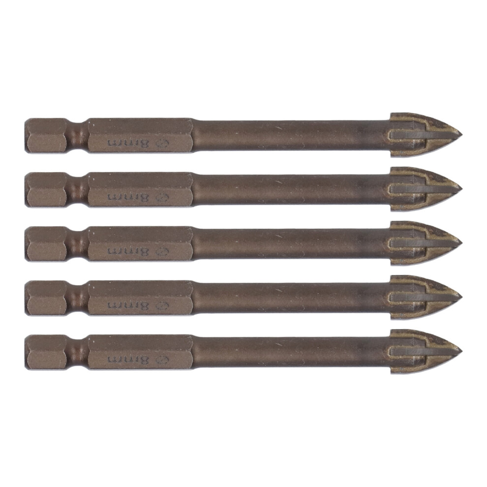 5Pcs Cross Drill Bits 1/4In Hex Shank, 8Mm Carbide Glass Tile Concrete 6931333012900