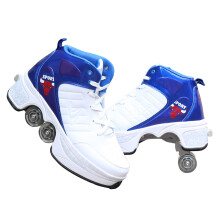 Deformation Roller Skate Quad Skate Outdoor Sports 's Skateboard Shoes Sneakers 2 in 1, WhiteBlue, 39.5 WhiteBlue 39.5