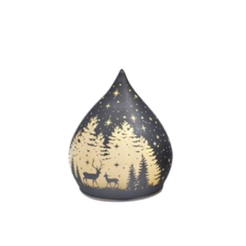 (Grey) LED Light Up Glass Teardrop Christmas Decoration - 12cm