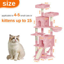 (Pink) 158cm Cat Tree Multi Level Cat Scratching Post Kitten Scratching Post Climbing Activity Centre