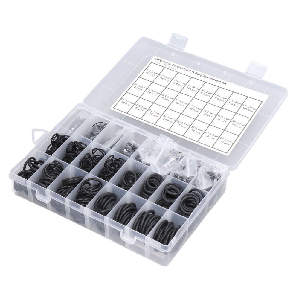 1200Pcs Nitrile Rubber O Ring Assortment Kit, Multiple Sizes Black 8431333025569