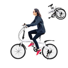 20 Inch Folding Bike Adult White 6-Speed Adjustable Seat