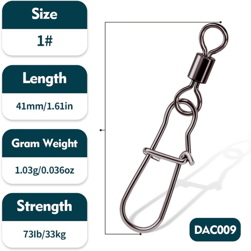 Fishing Swivels With Locking Hooks, Ball Bearing, 10 Pack 2