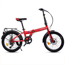 Faltrad folding bike 20 Zoll 7speed lowentry steel frame compact bike with comfort saddle and luggage rack for adults red