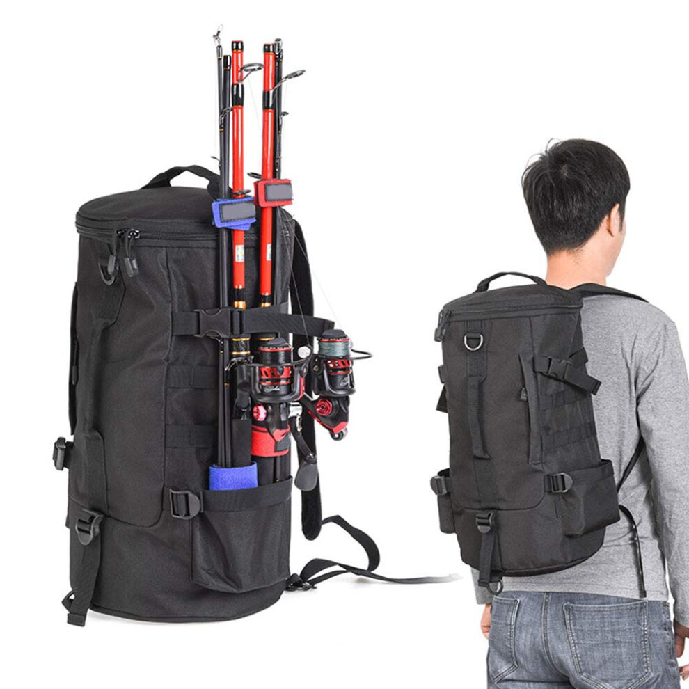 Cylindrical Fishing Backpack, Fishing Seat Box and Backpack, Polyester Fishing Bags and Rod Holder, Fishing Tackle Bag Black-image-OPC-PJBPRTY-NEW