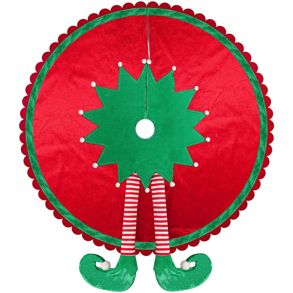 (Diameter 122CM/48 inches) Christmas Decorations Christmas Red Elf Leg Tree Skirt Cute Christmas Tree Apron Ornaments-image-OPC-PJBPRZQ-NEW