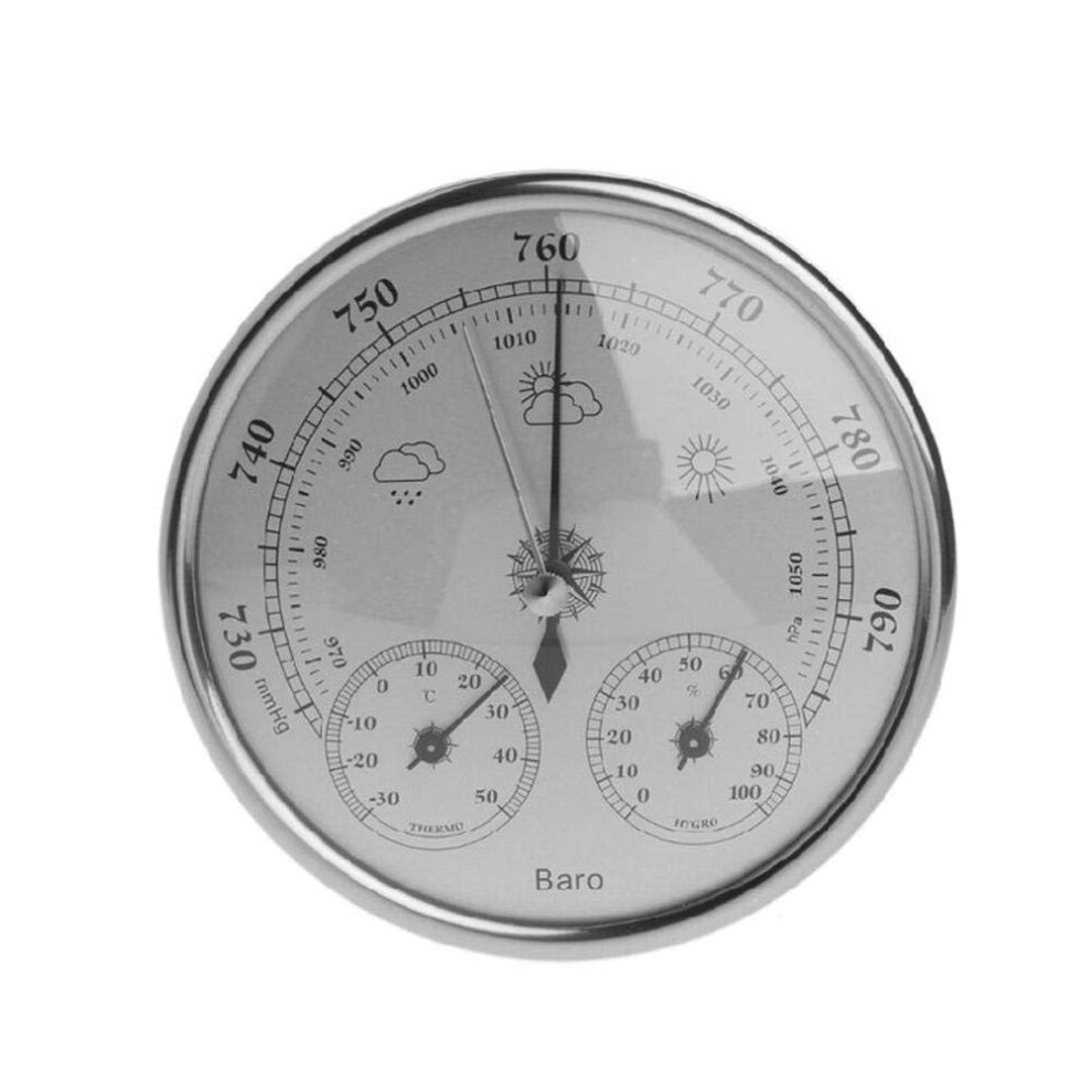 Barometer, 130 mm, barometer thermometer hygrometer, weather station, threeinone barometer, metal barometer