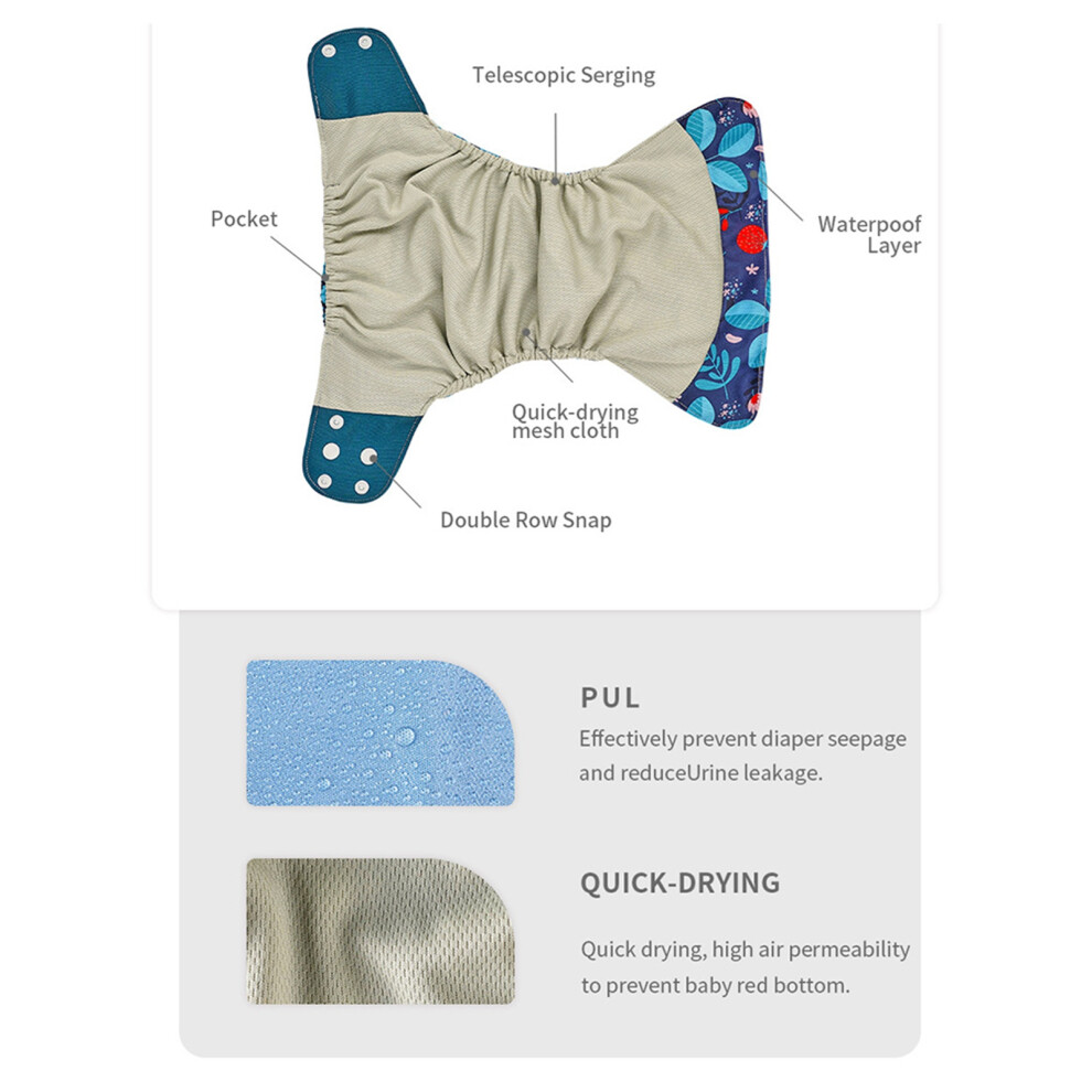 4PCS Baby Cloth Diapers Reusable Pocket Diaper Adjustable Breathable Waterproof