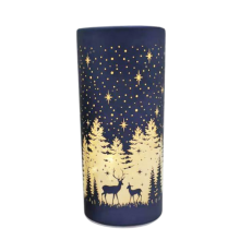 (Blue) LED Light Up Glass Cylinder Christmas Decoration - 20cm