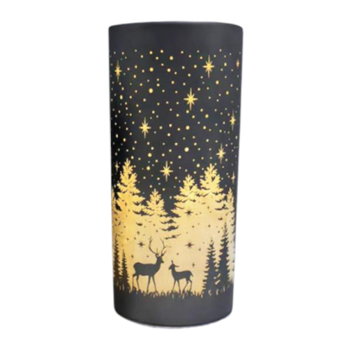 (Grey) LED Light Up Glass Cylinder Christmas Decoration - 20cm