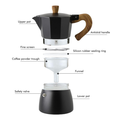 Moka in alluminio resistente per espresso 150 ml/300 ml per caffè domestico e cappuccino 2