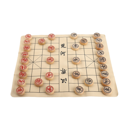 Buchenholz Xiangqi-Set mit PU-Lederbrett, 3 cm Figuren-Durchmesser 2