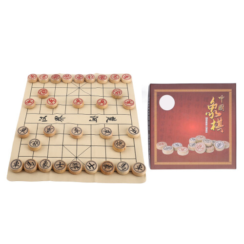 Buchenholz Xiangqi-Set mit PU-Lederbrett, 3 cm Figuren-Durchmesser 1