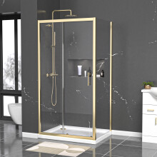 Nes Home Brushed Brass 1000 x 760mm Shower Enclosure Sliding Door Panel & Tray
