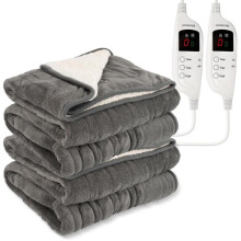 (Grey shearling, Double - 150x200cm (pack of 2)) Electric Blanket Heated Throw Digital 9 Hour Timer 9 Settings - 3 Pin Plug