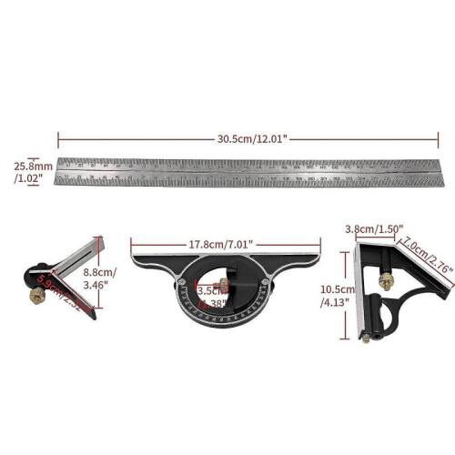 Combination 300mm Multifunction Adjustable Square Duty Square Tools Measure Protractor Finder Ruler 2