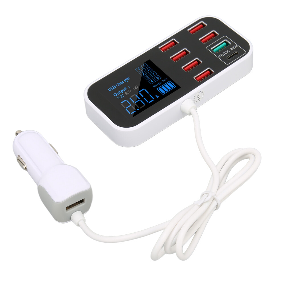 40W A9s+ Car Charger With 8 Ports Qc3.0 Usb C Lcd For Multiple Devices 8151333076001
