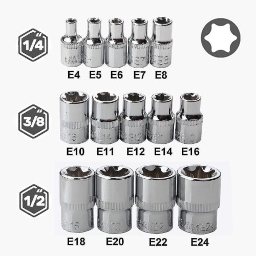 Female E Torx Socket Set E4-e24 E-torx External Hex Socket Insert Nut 14pcs 2